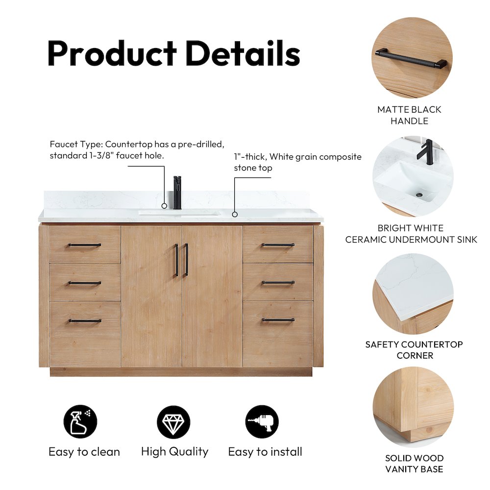 San 60" Free-standing Single Bath Vanity in Fir Wood Brown