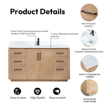 San 60" Free-standing Single Bath Vanity in Fir Wood Brown