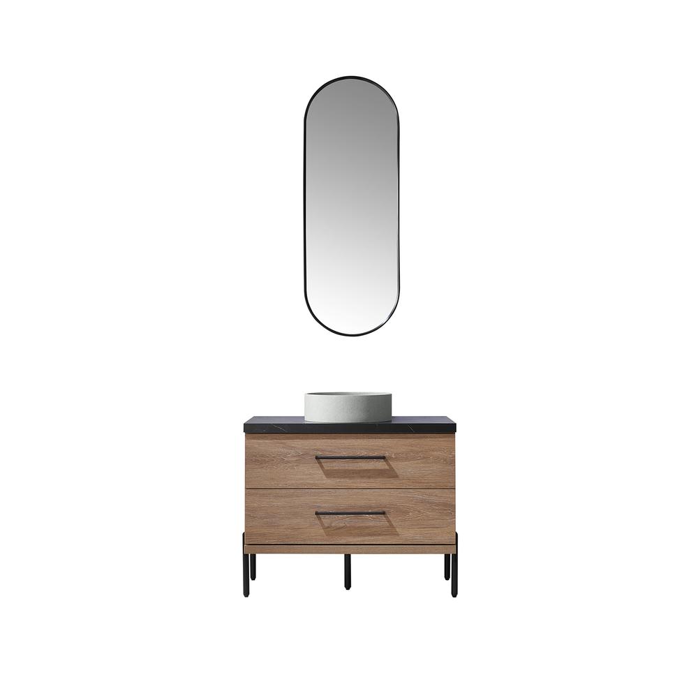 Single Sink Bath Vanity with Sintered Stone Top with Concrete Sink and Mirror