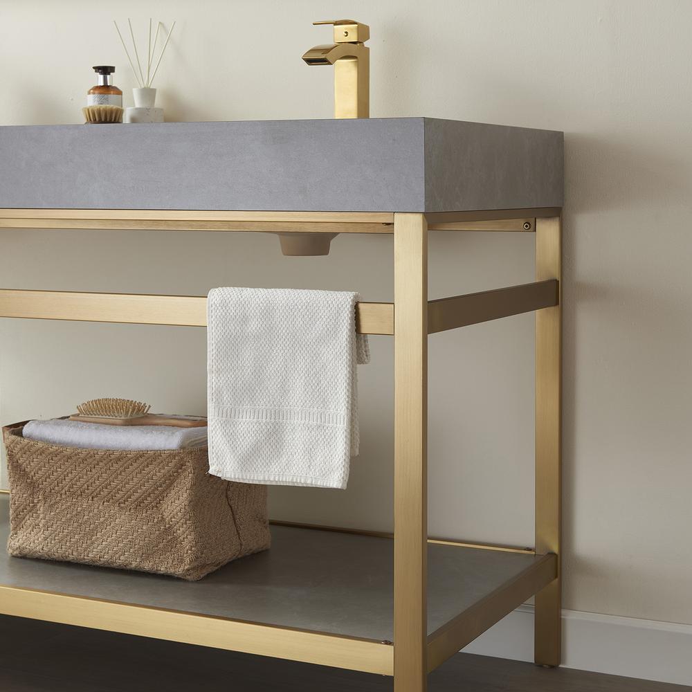 Double Sink Bath Vanity Metal Support with Grey Sintered Stone Top and Mirror