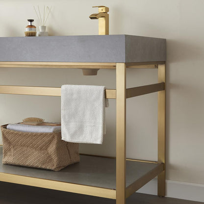 Double Sink Bath Vanity Metal Support with Grey Sintered Stone Top and Mirror