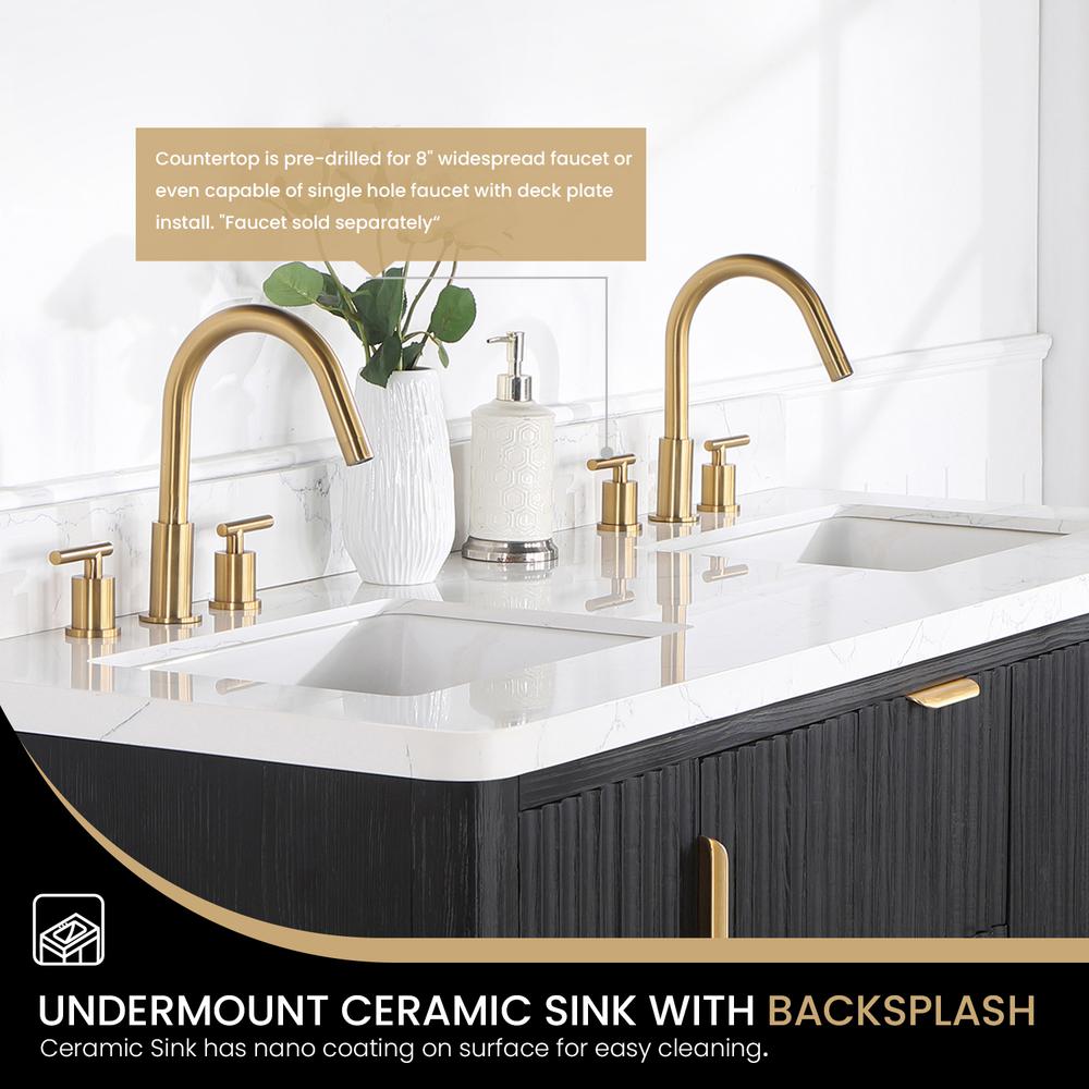 Free-standing Double Bathroom Vanity with Composite top in Lightning White