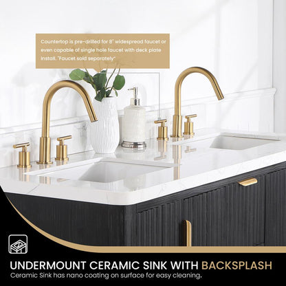 Free-standing Double Bathroom Vanity with Composite top in Lightning White