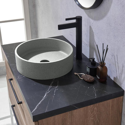 Single Sink Bath Vanity with Sintered Stone Top with Concrete Sink and Mirror