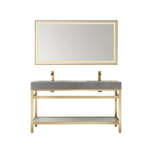 Double Sink Bath Vanity Metal Support with Grey Sintered Stone Top and Mirror