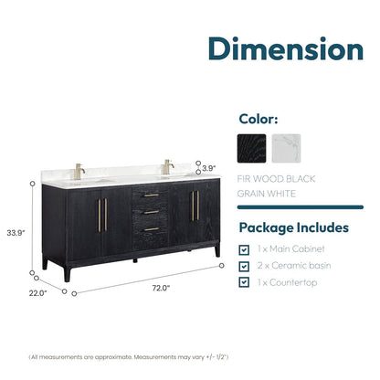 Gara 72" Free-standing Double Bath Vanity in Fir Wood Black