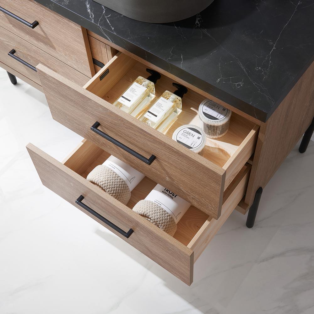 Single Sink Bath Vanity with Sintered Stone Top with Concrete Sink and Mirror