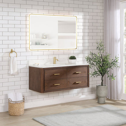 Cristo 48" Floating Single Bath Vanity in Aged Dark Brown Oak