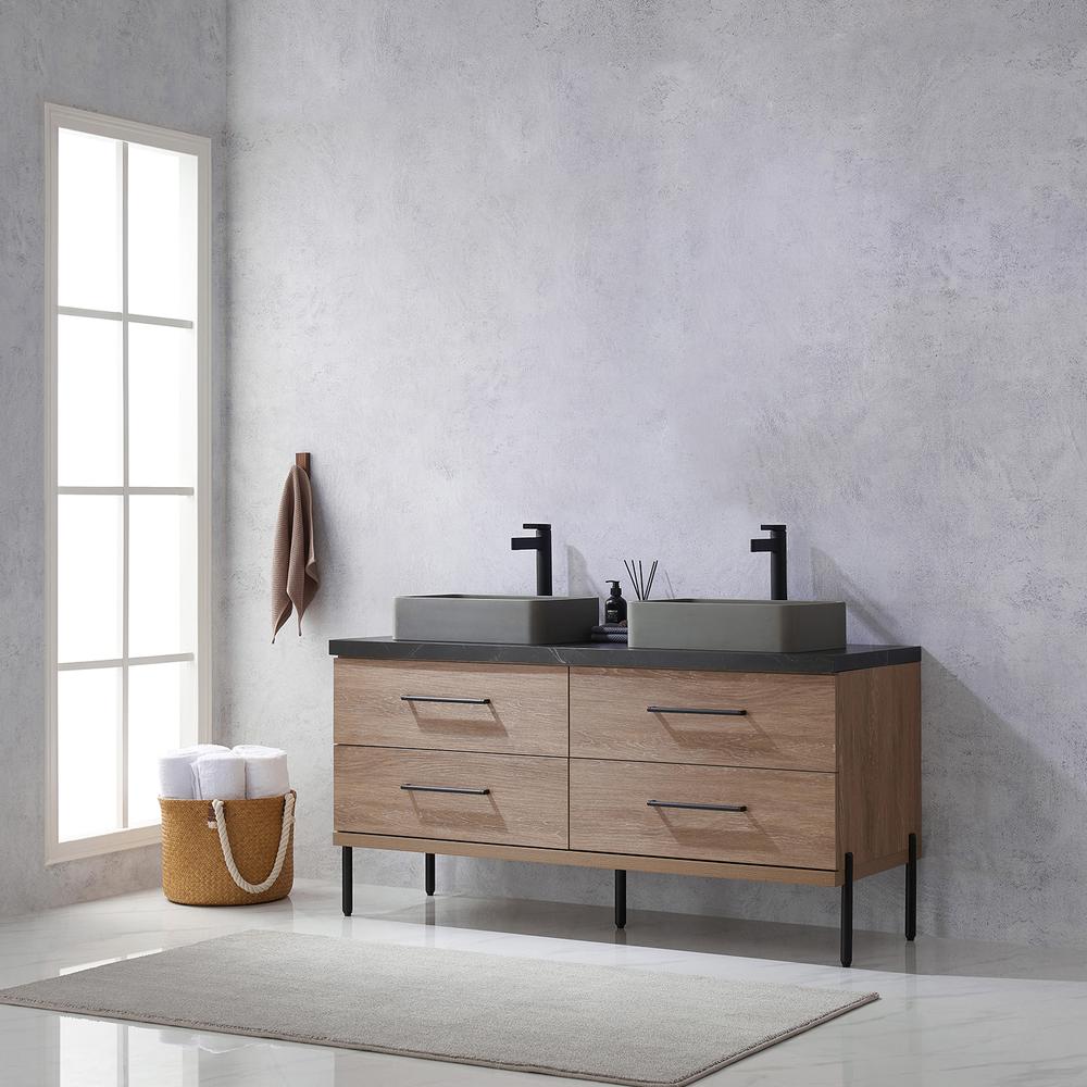 Double Sink Bath Vanity with Black Sintered Stone Top with Concrete Sink