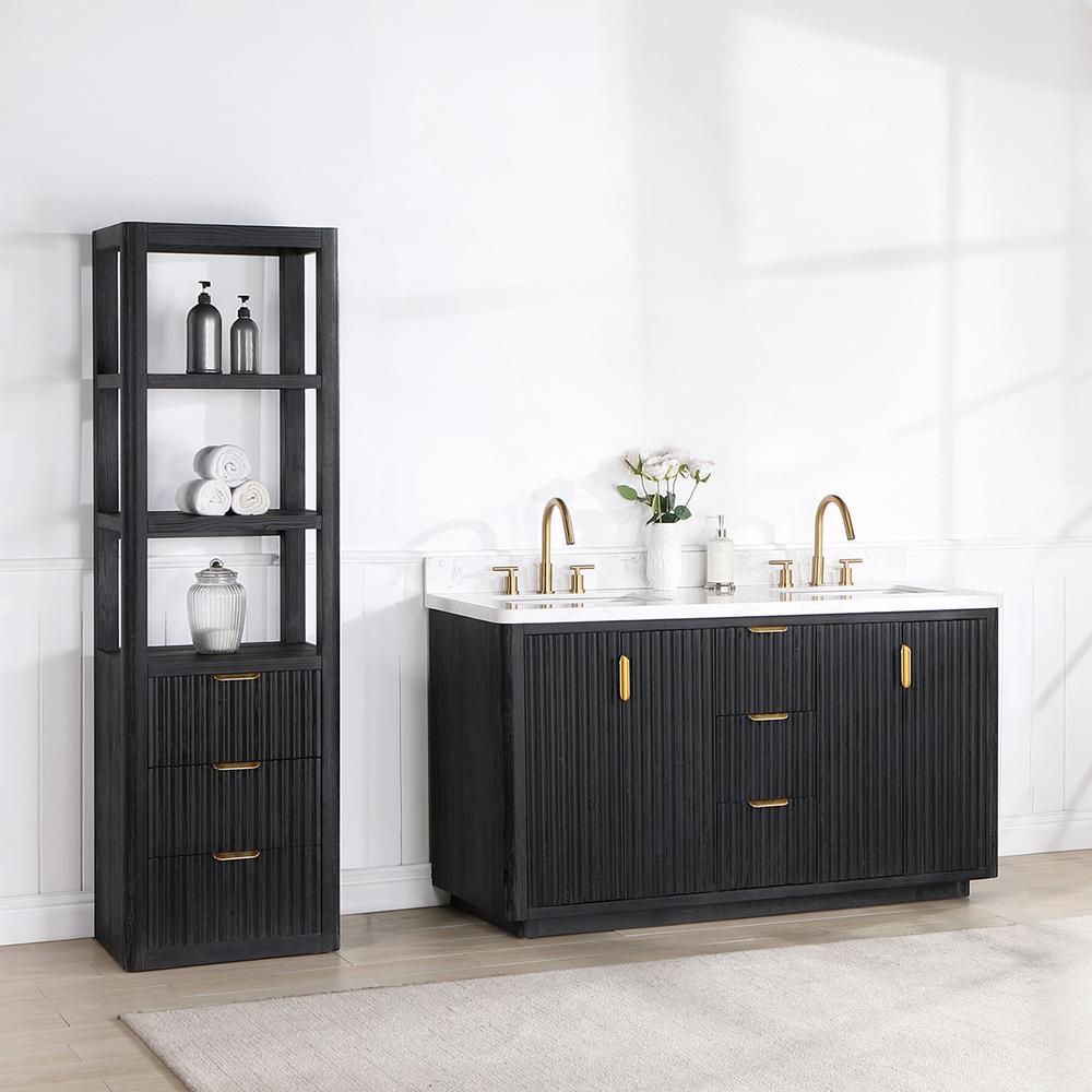 Free-standing Double Bathroom Vanity with Composite top in Lightning White