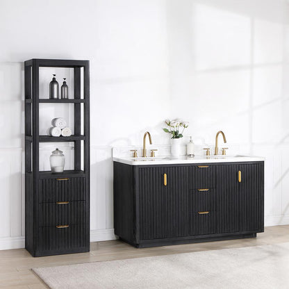 Free-standing Double Bathroom Vanity with Composite top in Lightning White