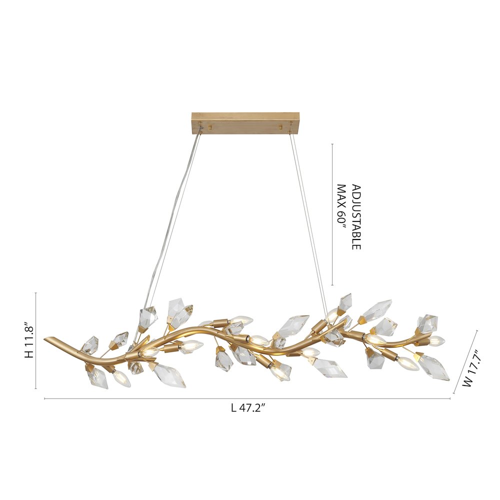 12-Light Gold Branch Chandelier With Clear Crystal Petals