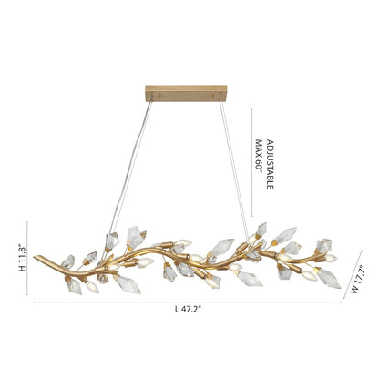 12-Light Gold Branch Chandelier With Clear Crystal Petals