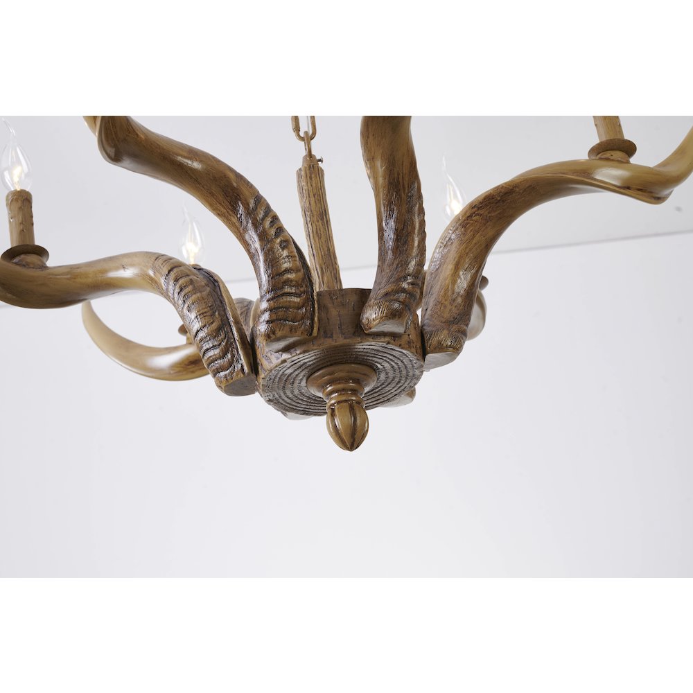 6-Light Brown Polyresin Antler Horn Chandelier