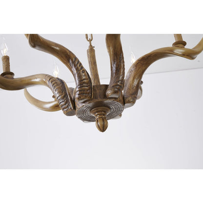 6-Light Brown Polyresin Antler Horn Chandelier