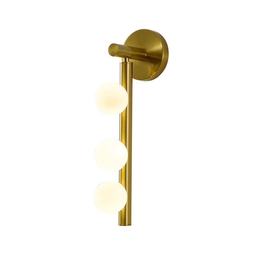 3-Light Satin Brass Metal Wall Sconce With Whtie Glass Shades