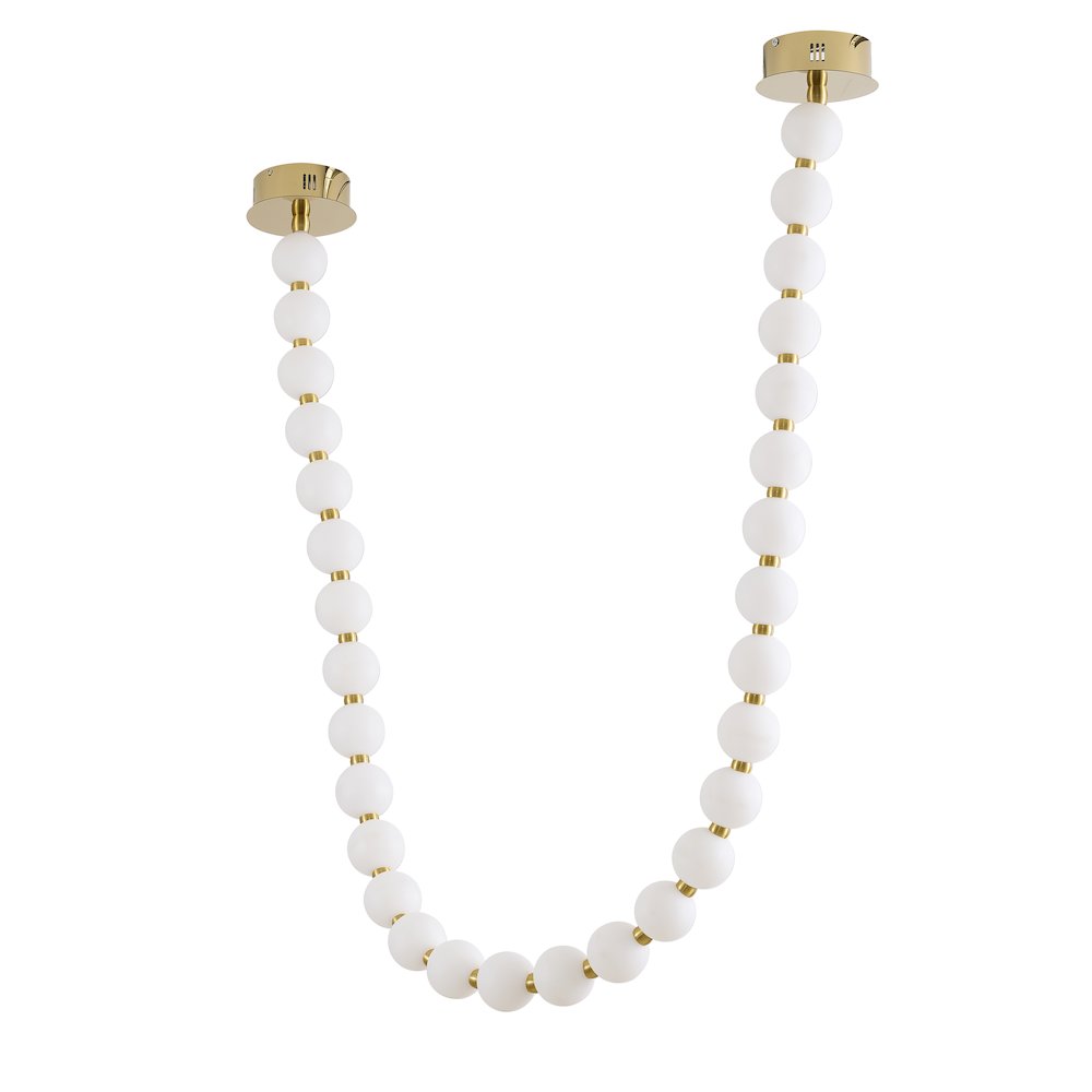 30-Light Brass LED Chandelier With White Acrylic Ball Shades