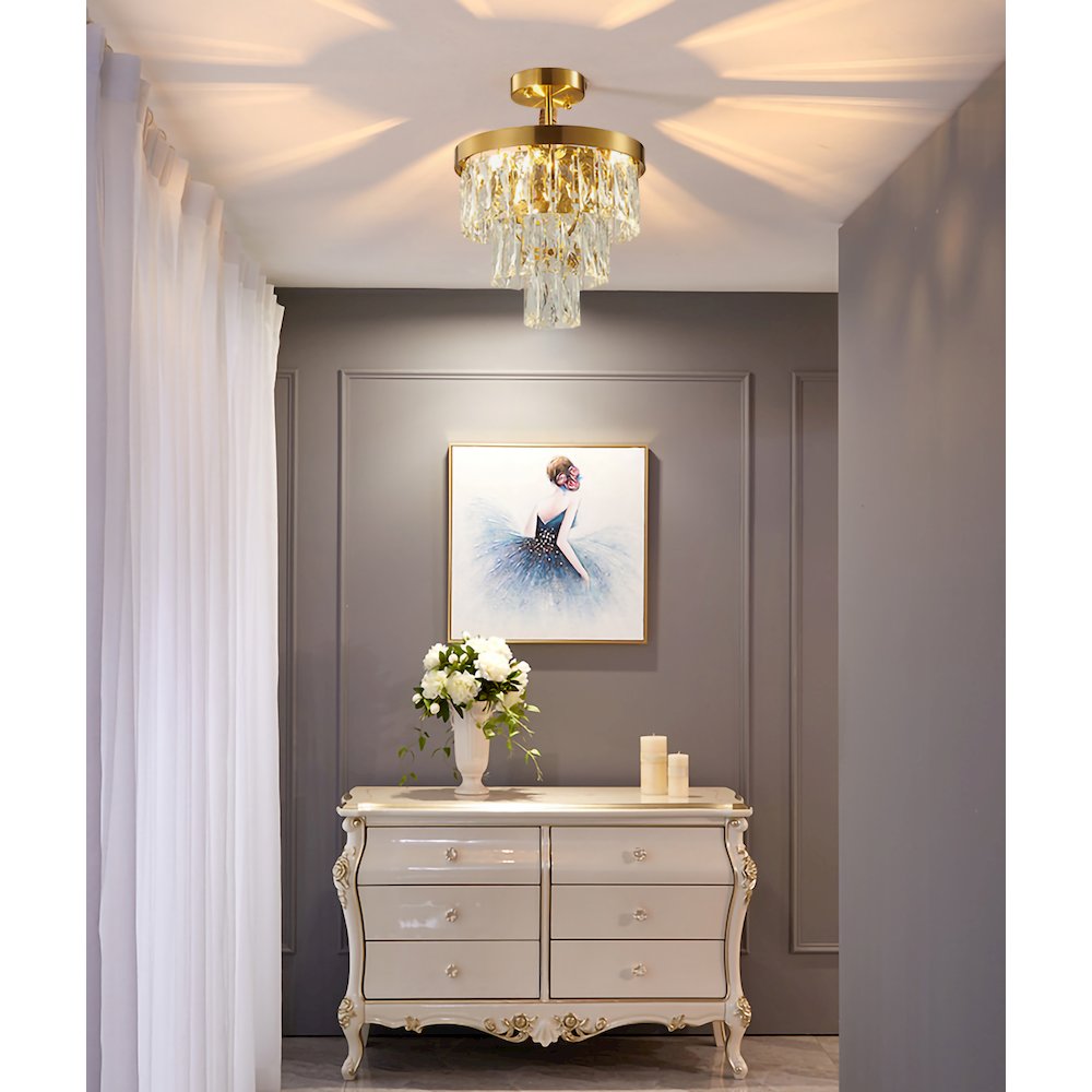 3-Light Chrome Metal Chandelier With Clear Crystals