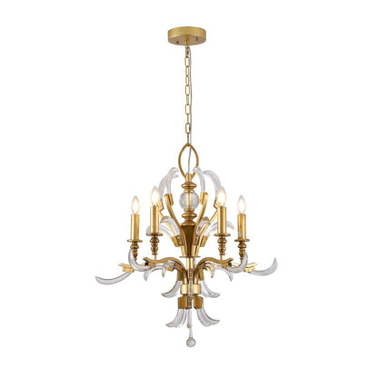 5-Light Gold Metal Leaf Chandelier With Clear Crystals