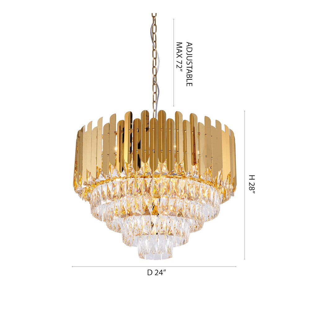 15-Light Gold Stainless Steel Chandelier With Clear Crystals
