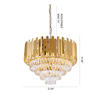 15-Light Gold Stainless Steel Chandelier With Clear Crystals
