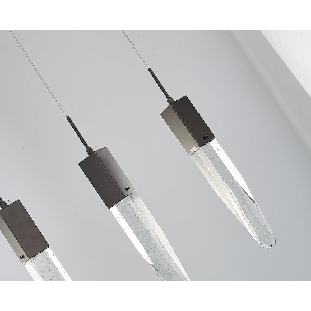 3-Light Matte Black Island Lighting With A Clear iceberg bubble Crystal