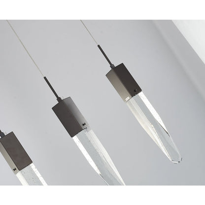 3-Light Matte Black Island Lighting With A Clear iceberg bubble Crystal