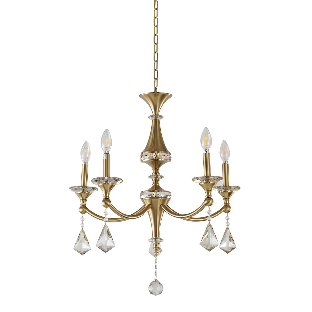 5-Light Satin Brass Chandelier With Clear And Champagne Crystals