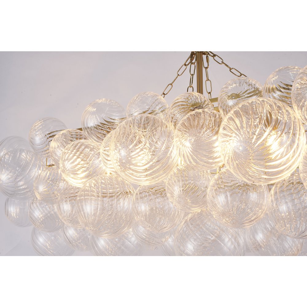 12-Light Brass Chandelier With Clear Swirl Glass Shades