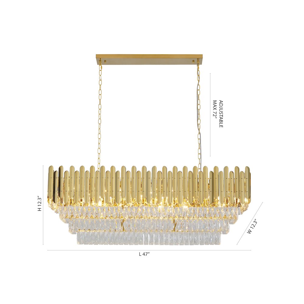 14-Light Gold Stainless Steel Chandelier With Clear Crystal Accents
