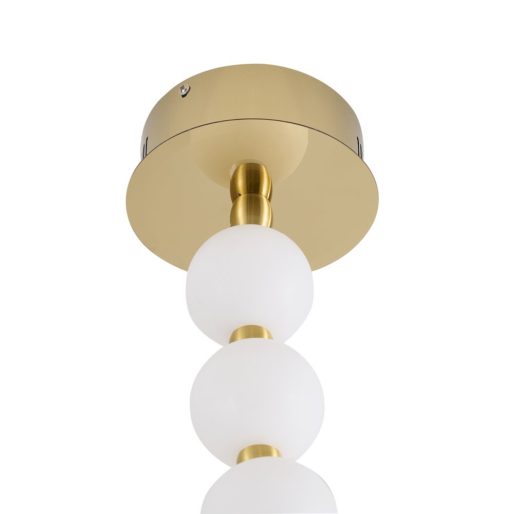 30-Light Brass LED Chandelier With White Acrylic Ball Shades