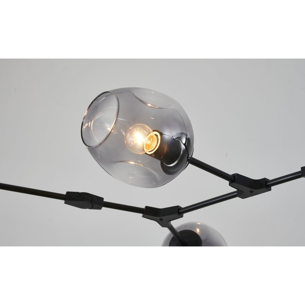 5-Light Black Metal Chandelier With Smoke Glass Shades