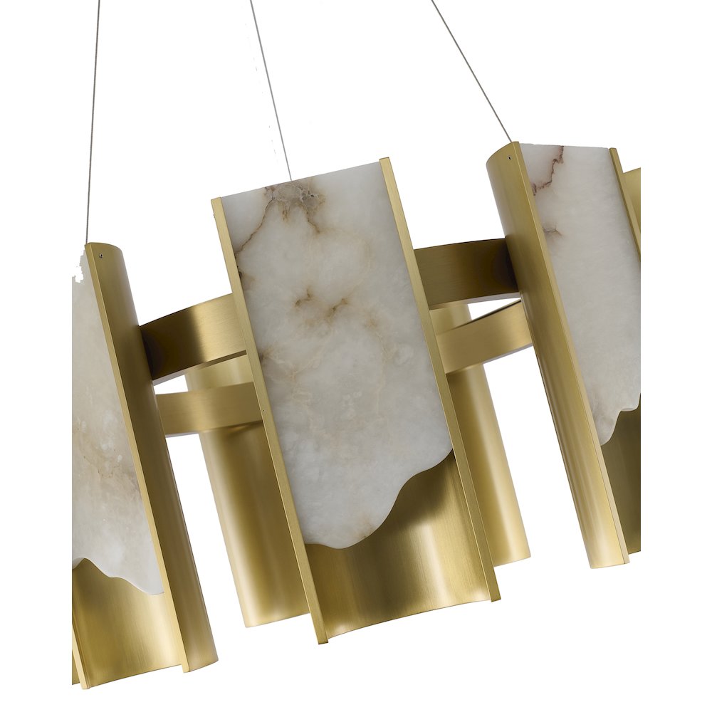 9-Light Satin Brass Aluminum LED Chandelier With White Alabaster Accents