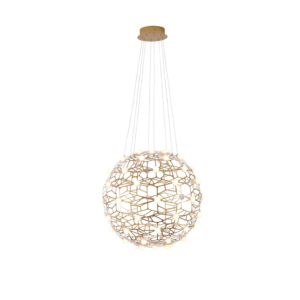 70-Light Gold Dimmable LED Chandelier With White Acrylic Diffusers