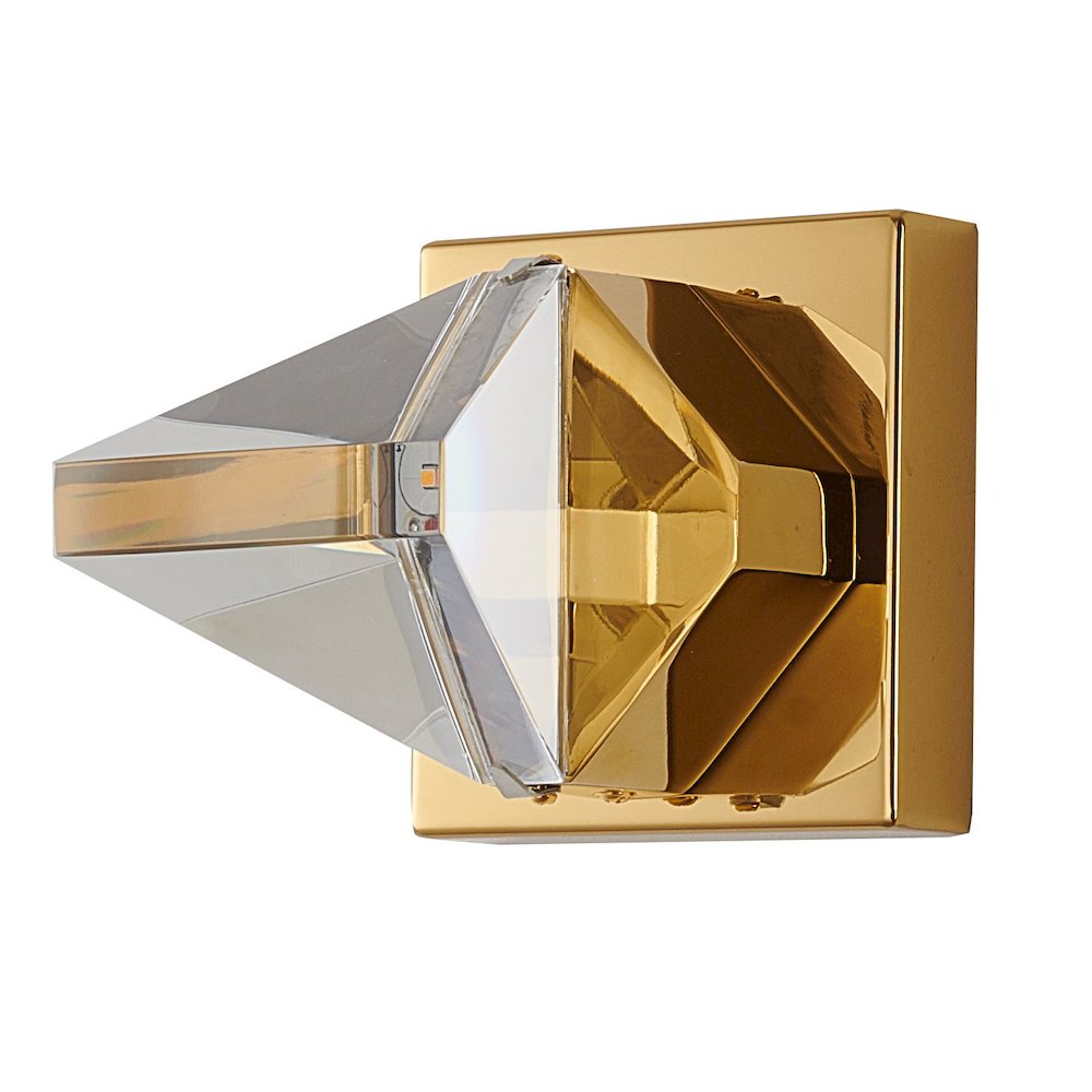 1-Light Brass Iron LED Wall Sconce With A Clear Crystal
