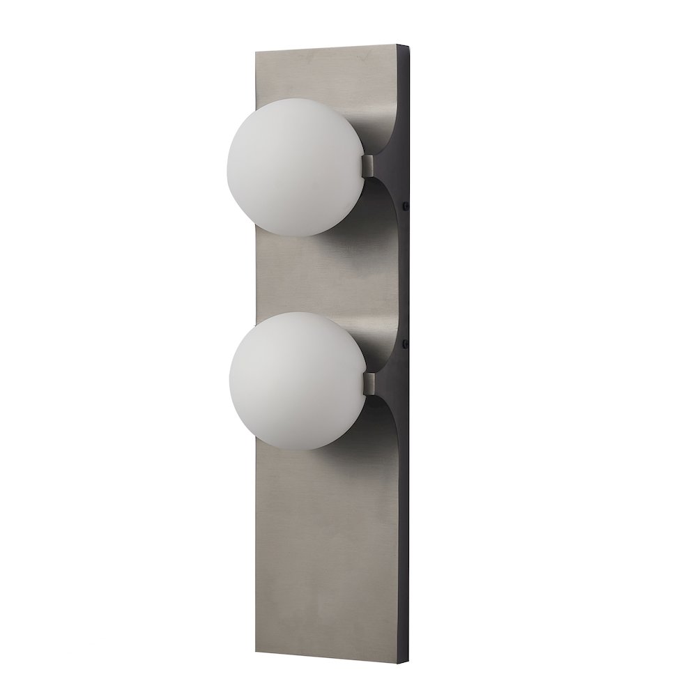 2-Light Black Stainless Steel Wall Sconce With White Glass Shades