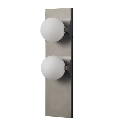 2-Light Black Stainless Steel Wall Sconce With White Glass Shades
