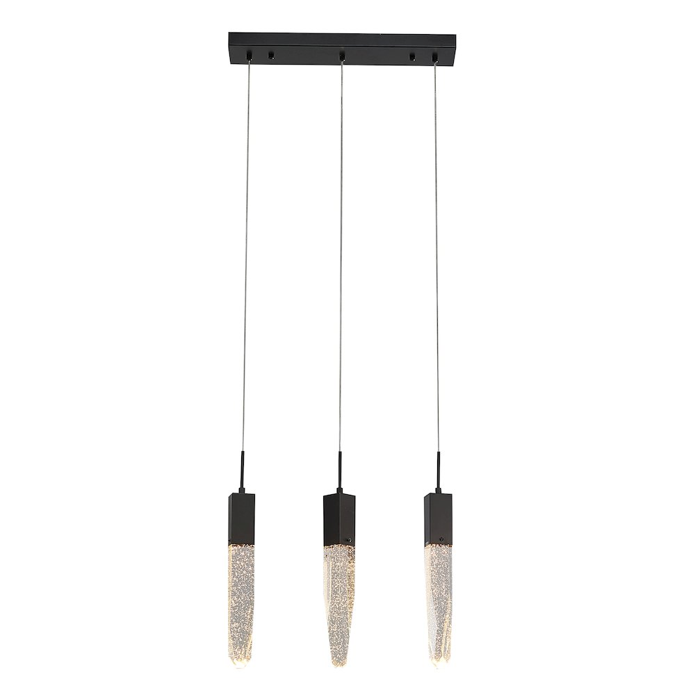 3-Light Matte Black Island Lighting With A Clear iceberg bubble Crystal