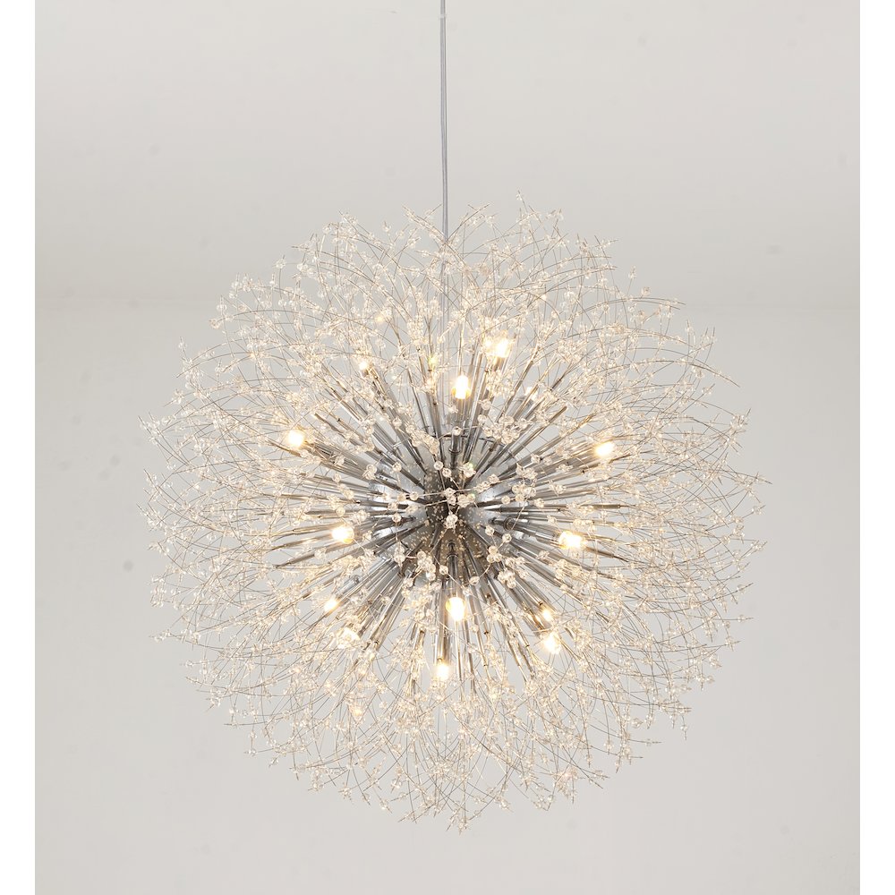 16-Light Chrome Stainless Steel Chandelier With Clear Crystal Accents