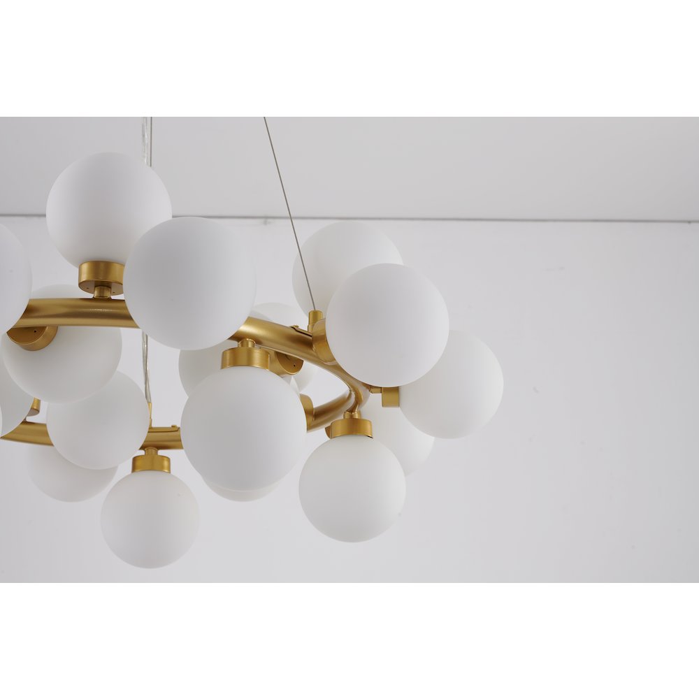 25-Light Gold Iron Chandelier With Milk White Glass Shades
