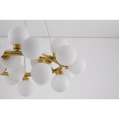 25-Light Gold Iron Chandelier With Milk White Glass Shades