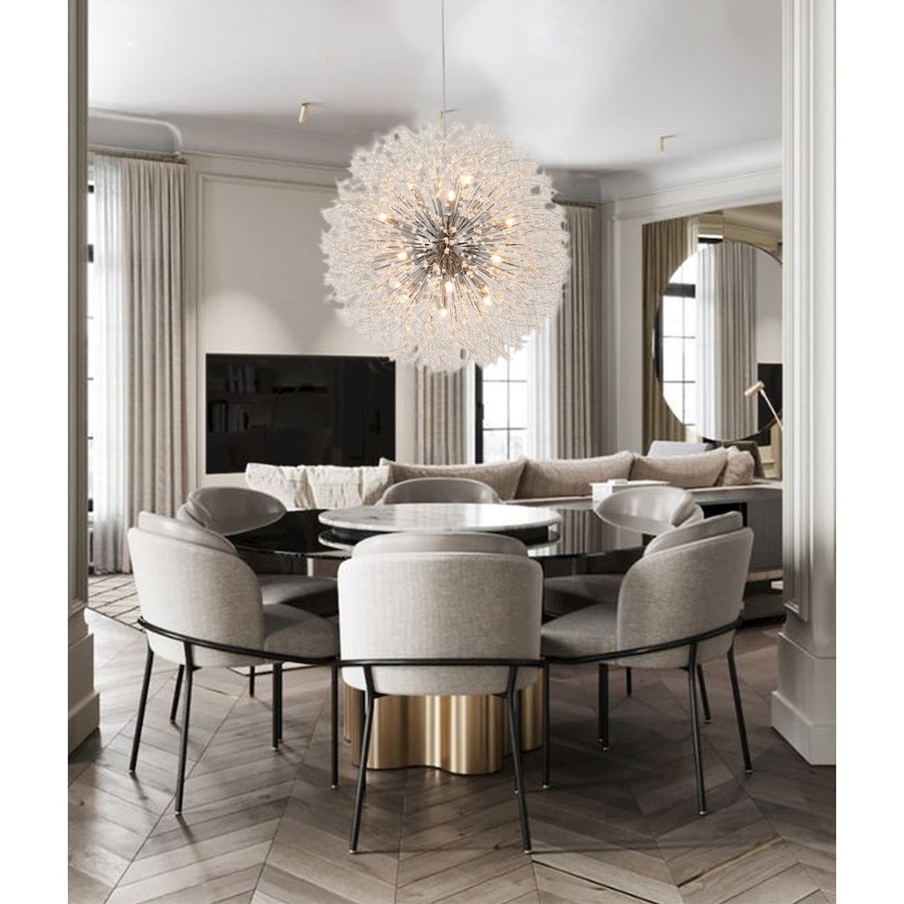 16-Light Chrome Stainless Steel Chandelier With Clear Crystal Accents