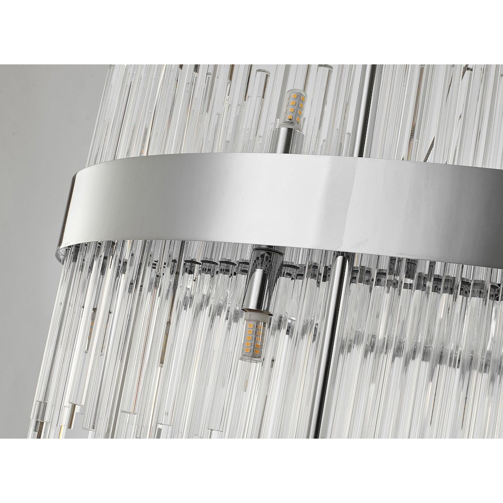 24-Light Chrome Stainless Steel Chandelier With Clear Glass Rods