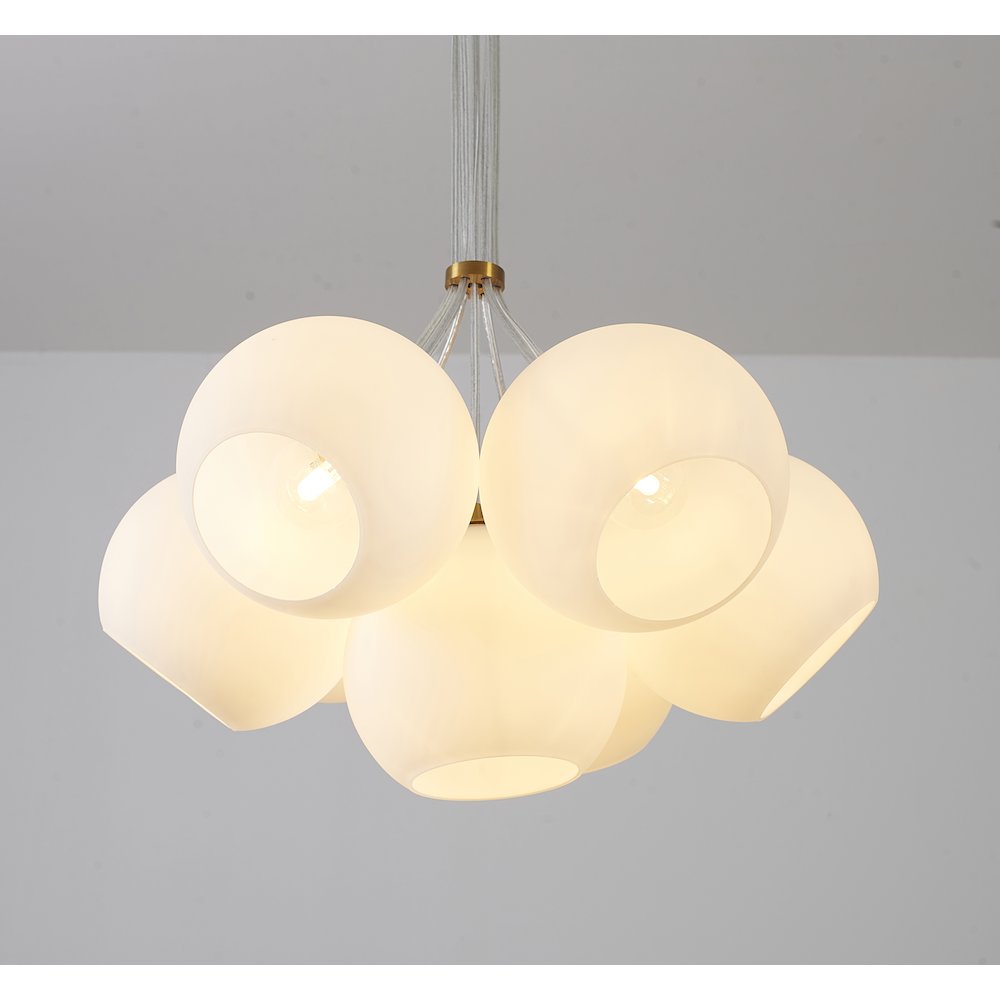 7-Light Gold Chandelier With White Glass Globe Shades