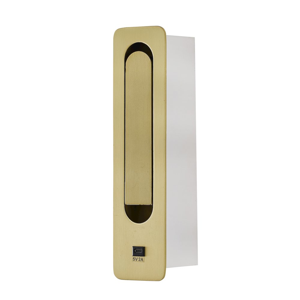 1-Light Satin Brass Metal LED Wall Sconce, One USB Port And A Clear Frosted Len