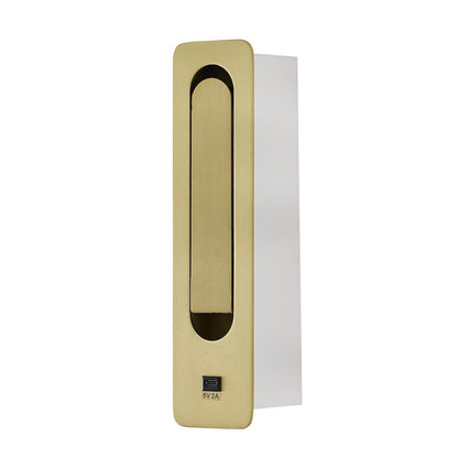 1-Light Satin Brass Metal LED Wall Sconce, One USB Port And A Clear Frosted Len