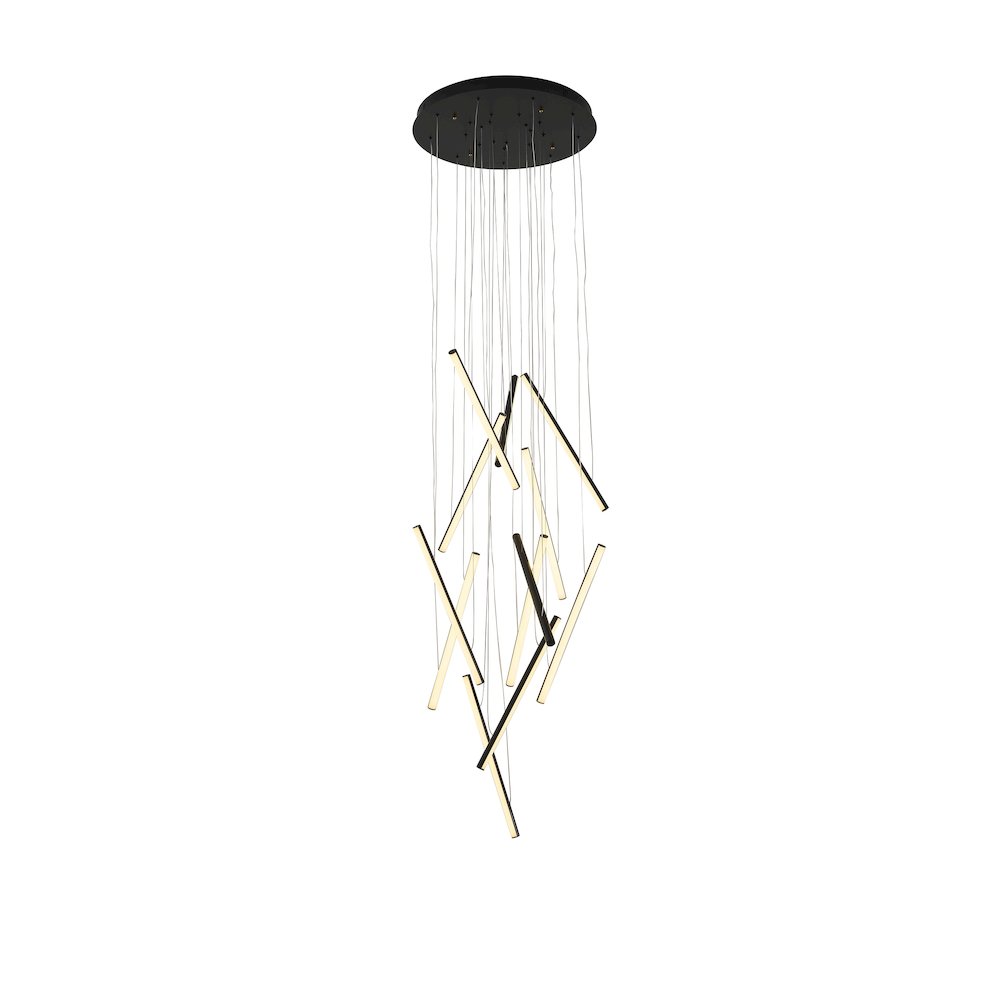 12-Light Satin Black Metal LED Chandelier With White Acrylic Diffusers