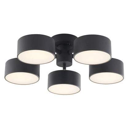 5-Light Black LED Semi Flush Mount With Black Shades And White Frosted Diffusers