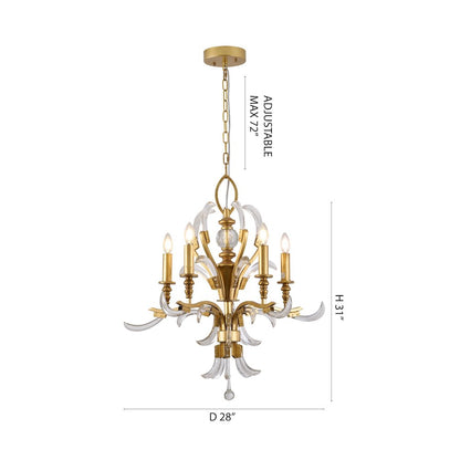 5-Light Gold Metal Leaf Chandelier With Clear Crystals
