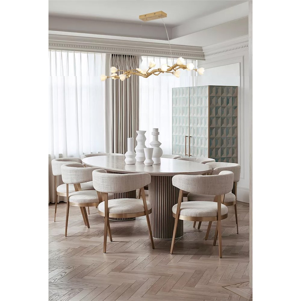 14-Light Gold Copper Branch Chandelier With White Ceramic Flower Shades